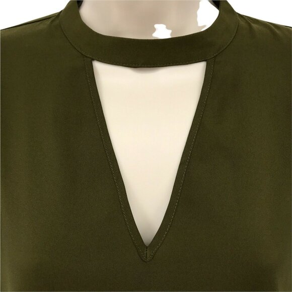 Express Womens Cap Sleeve Casual Key Hole Neck Olive Green Blouse Top Size XS - Picture 3 of 8